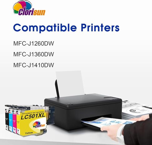 Clorisun LC501XL Ink Cartridges for Brother Printer High Yield Replacement for Brother LC501 LC501XL Ink Cartridges for MFC-J1360DW MFC-J1410DW MFC-J1260DW Printers (Black Cyan Magenta Yellow, 4Pack) in Saudi Arabia
