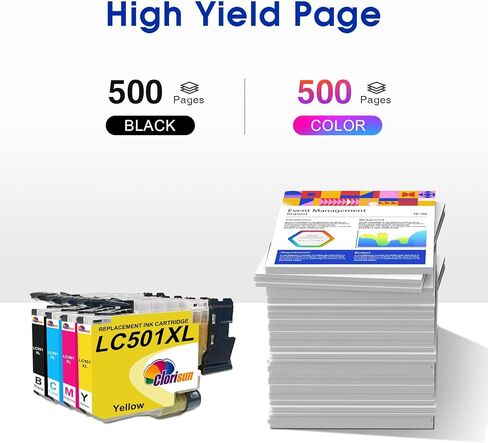 Clorisun LC501XL Ink Cartridges for Brother Printer High Yield Replacement for Brother LC501 LC501XL Ink Cartridges for MFC-J1360DW MFC-J1410DW MFC-J1260DW Printers (Black Cyan Magenta Yellow, 4Pack) in Saudi Arabia