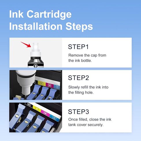 Compatible for 522 Ink Refill Bottles Replacement for Ink 522 Ultra High Capacity Black Cyan Magenta Yellow Works with EcoTank ET-2400 2720 2800 2803 2840 4700 4800 4810 Printer (6 Bottles) in Kuwait