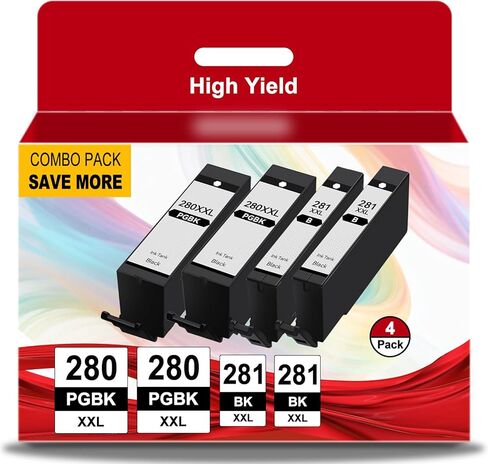 280XXL PGBK 281XXL Black Ink Cartridges Replacement for Canon 280XXL 281XXL Ink PGI-280 CLI-281 Work with TR8620a TR7820 TS6220 TR8622a TS9120 TS9521c TR7620 TR8520 TS6320 TS9520 Printers Ink(4Pack) in Saudi Arabia