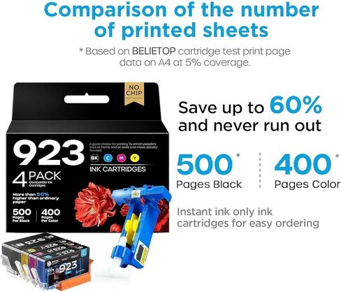Compatible 923 923XL Ink Cartridges (NO CHIP) Work with 923 923XL 923E Ink Cartridges Combo Pack Replacement for OfficeJet Pro 8135e 8130e 8139e 8138e 8122e 8120 8124e 8125e 8130 8132e Printer(4 Pack) in Saudi Arabia