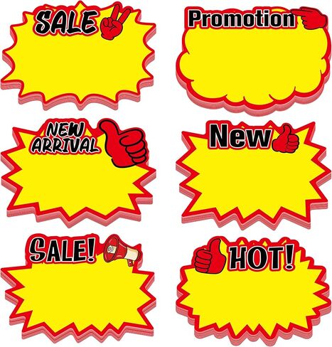 60 PCS Starburst Sign Cards, 6 Blank Star Shape Pricing Tags for Supermarkets, Stores, Shops, Sale Paper Signs for Retail Garage/Yard Sale Sign Display Supplies (5" x 6.5") in Kuwait