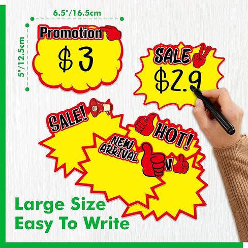 60 PCS Starburst Sign Cards, 6 Blank Star Shape Pricing Tags for Supermarkets, Stores, Shops, Sale Paper Signs for Retail Garage/Yard Sale Sign Display Supplies (5" x 6.5") in Kuwait