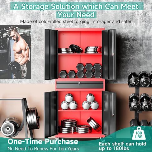 SISESOL Metal Storage Cabinet with Wheels and Drawer,Rolling Garage Storage Cabinet with Lock,Black Red Metal Cabinets with Wheel,73" Mobile Tall Tool Cabinets on Wheel for Home,Office,Garage,Shop in Saudi Arabia