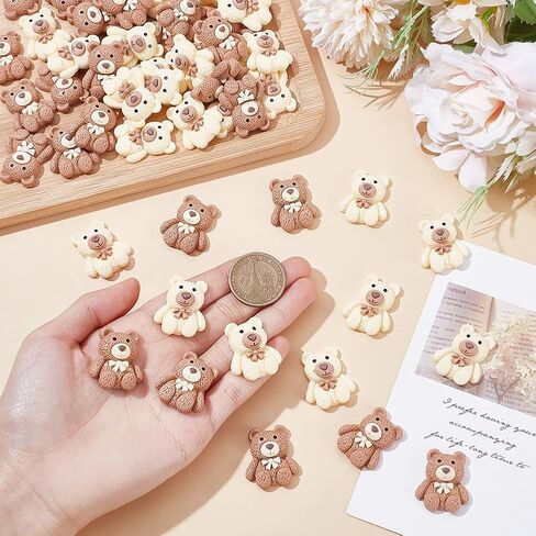UNICRAFTALE About 60pcs 2 Colors Cartoon Bear Resin Cabochon Flatbacks Cute Opaque Resin Cabochon Mini Teddy Bears for Crafts Phone Decor Scrapbooking Hair Bows Accessories in Kuwait
