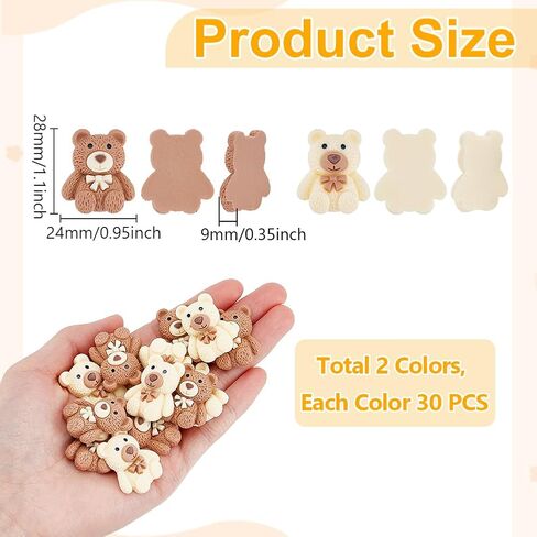 UNICRAFTALE About 60pcs 2 Colors Cartoon Bear Resin Cabochon Flatbacks Cute Opaque Resin Cabochon Mini Teddy Bears for Crafts Phone Decor Scrapbooking Hair Bows Accessories in Kuwait