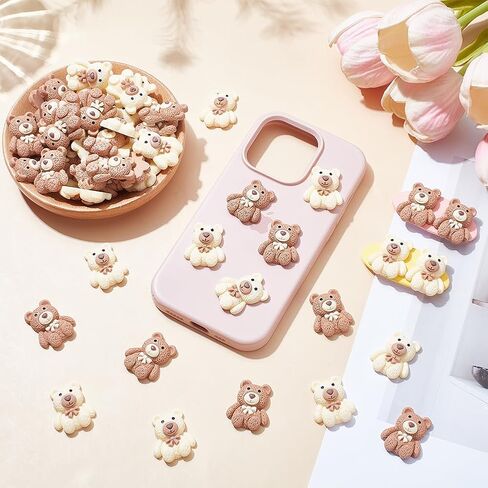 UNICRAFTALE About 60pcs 2 Colors Cartoon Bear Resin Cabochon Flatbacks Cute Opaque Resin Cabochon Mini Teddy Bears for Crafts Phone Decor Scrapbooking Hair Bows Accessories in Kuwait