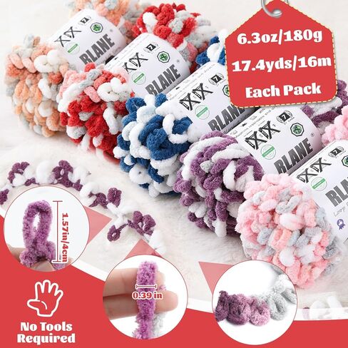 Loop Yarn for Finger Knitting Soft - Chunky Yarn for Hand Knitting - 2 Pack of 180 G/6.4 Oz - #7 Jumbo - 18 Yards - Chenille Blanket Yarn for Crocheting Blankets (2, Denim Blue - White) in Kuwait