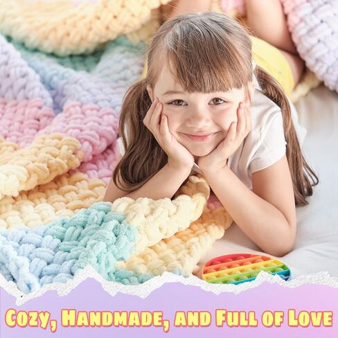 Loop Yarn for Finger Knitting Soft - Chunky Yarn for Hand Knitting - 2 Pack of 180 G/6.4 Oz - #7 Jumbo - 18 Yards - Chenille Blanket Yarn for Crocheting Blankets (2, Denim Blue - White) in Kuwait