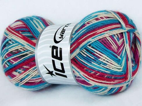 Colorway Sock Yarn - 100 Gram (3.53 oz) 400 Meters (437 Yards) Superfine Sock Fingering Weight Yarn - Pink, Red, White, Blue in Kuwait