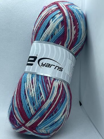 Colorway Sock Yarn - 100 Gram (3.53 oz) 400 Meters (437 Yards) Superfine Sock Fingering Weight Yarn - Pink, Red, White, Blue in Kuwait