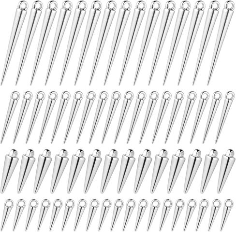 100 Pcs Spike Beads Cone Charm for Jewelry Making 4 Sizes Long Silver Spike Charms Vintage Punk Goth Charm Pendants for Women Necklace Bracelets Earring Clothing DIY Crafts in Kuwait
