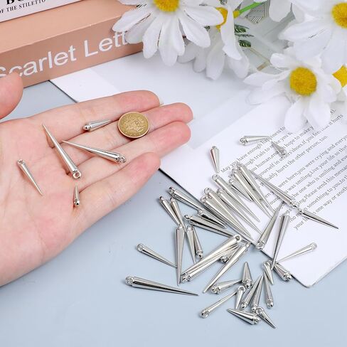 100 Pcs Spike Beads Cone Charm for Jewelry Making 4 Sizes Long Silver Spike Charms Vintage Punk Goth Charm Pendants for Women Necklace Bracelets Earring Clothing DIY Crafts in Kuwait