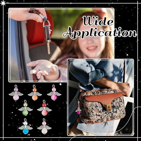 PH PandaHall 56pcs 7 Colors Angel Fairy Charms Guardian Angels Charms Angel Wing Pendants Crackle Glass Bead Pendants Angels Dangle Charm for Necklace Bracelet Earring Jewelry Making DIY Crafts in Kuwait