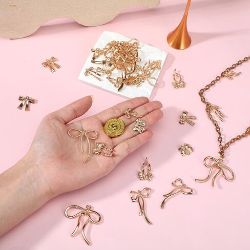 40 Pcs Gold Alloy Bowknot Charms Cute Mini Bowknot Dangle Charms Bow Bow Pendant Charm for DIY Christmas Decorate, Crafts Supplies, Necklace in Kuwait