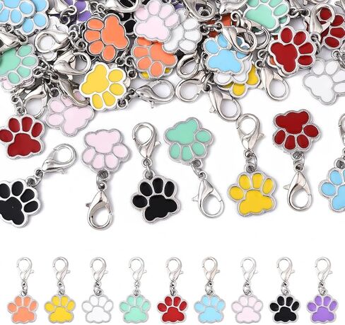 Echoed Elegance 45Pcs Alloy Enamel Pendants, 9 Styles Mixed Color Charms, Paw Print Design with Swivel Clasps, 35mm for Jewelry Making(45Pcs Paw Print) in Saudi Arabia