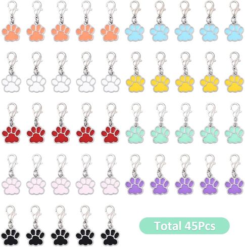 Echoed Elegance 45Pcs Alloy Enamel Pendants, 9 Styles Mixed Color Charms, Paw Print Design with Swivel Clasps, 35mm for Jewelry Making(45Pcs Paw Print) in Saudi Arabia