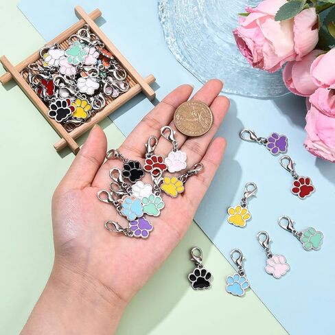 Echoed Elegance 45Pcs Alloy Enamel Pendants, 9 Styles Mixed Color Charms, Paw Print Design with Swivel Clasps, 35mm for Jewelry Making(45Pcs Paw Print) in Saudi Arabia