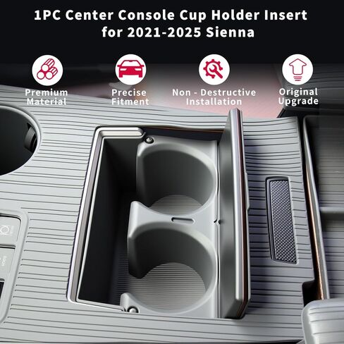 Center Console Cup Holder Insert for Sienna 2021 2022 2023 2024 2025 2026 Upgraded Organizer TPE Cup Holder for Sienna Interior Accessories in Saudi Arabia