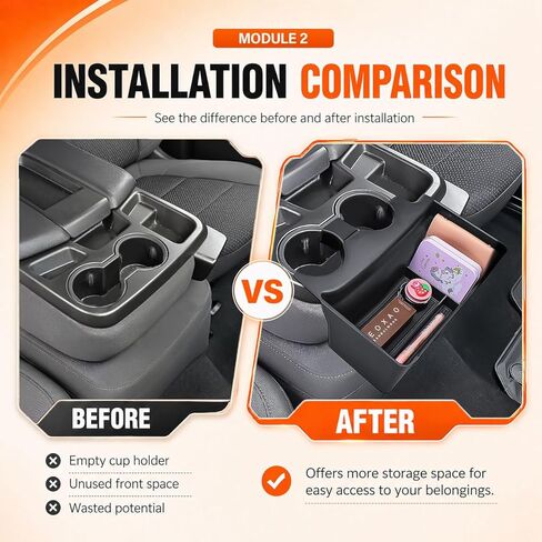 Front Cup Holder Storage Tray for 2019-2026 Chevy Silverado GMC Sierra 1500 & 2020-2026 2500HD 3500HD Accessories, Interior Armrest Center Console Organizer, (Jump Seat Split-Bench Only) in Kuwait