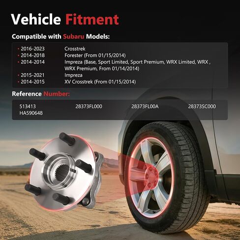 HYR 513413 Front Wheel Bearing and Hub Assembly Fits Subaru 2016-2023 Crosstrek, 2014-2018 Forester, 2014-2021 Impreza, 2014-2015 XV Crosstrek, 5 Lugs w/ABS in Saudi Arabia