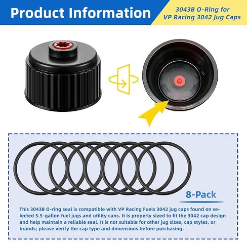 3043B Fuel Jug Cap O-Ring Kit Compatible with VP Racing Fuels 3042 Utility Jug Caps, Leak Proof Seal for Sealing Racing Fuel Jug Tank Caps (8 Pack) in Saudi Arabia