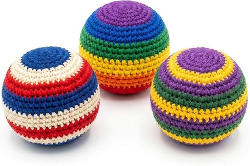 3Pcs Hand Made Knitted Footbag Sac, 2026 Upgraded Assorted Foot Bag Crochet Footbag Sacs for Adults, Juggling Balls for Beginners, Multicolored Geometric Pattern (Random Color) in Kuwait