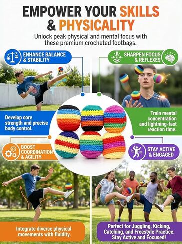 3Pcs Hand Made Knitted Footbag Sac, 2026 Upgraded Assorted Foot Bag Crochet Footbag Sacs for Adults, Juggling Balls for Beginners, Multicolored Geometric Pattern (Random Color) in Kuwait