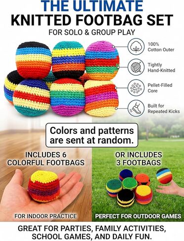 3Pcs Hand Made Knitted Footbag Sac, 2026 Upgraded Assorted Foot Bag Crochet Footbag Sacs for Adults, Juggling Balls for Beginners, Multicolored Geometric Pattern (Random Color) in Kuwait