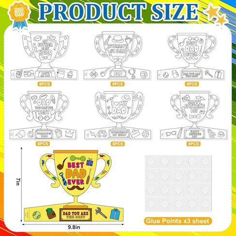 Fathers Day Crafts for Kids 48 PCS DIY Trophy Coloring Craft Kit Make Your Own Best Dad Trophy Gifts Projects Father's Day Toddlers Family Home Classroom Arts and Crafts Activities Party Supplies in Saudi Arabia