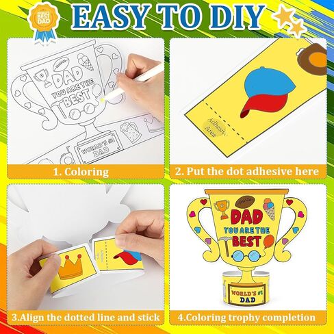 Fathers Day Crafts for Kids 48 PCS DIY Trophy Coloring Craft Kit Make Your Own Best Dad Trophy Gifts Projects Father's Day Toddlers Family Home Classroom Arts and Crafts Activities Party Supplies in Saudi Arabia
