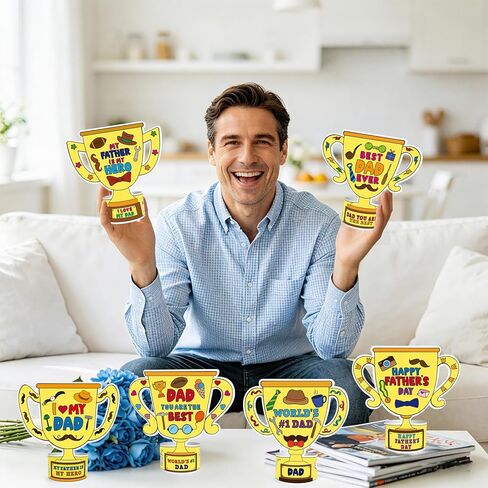 Fathers Day Crafts for Kids 48 PCS DIY Trophy Coloring Craft Kit Make Your Own Best Dad Trophy Gifts Projects Father's Day Toddlers Family Home Classroom Arts and Crafts Activities Party Supplies in Saudi Arabia