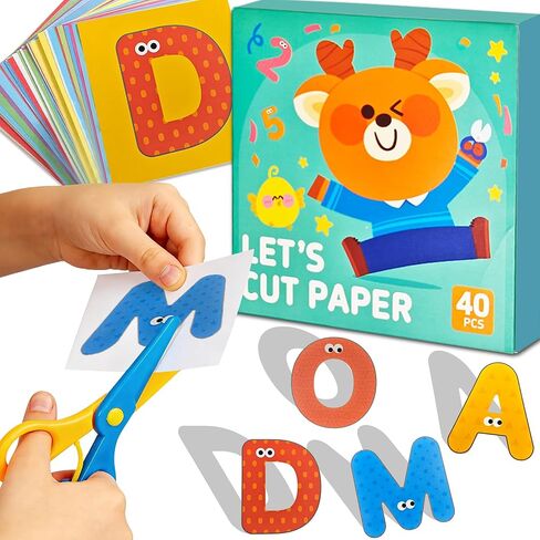 Safety Scissors for Kids Ages 2-4 with 40 Colored Cardstock Paper Templates, Safety Scissors for Kids Ages 2-4, Toddler Scissor Skills Activity Book, Toddler Scissor Skills, Colored Cardstock Paper in Saudi Arabia