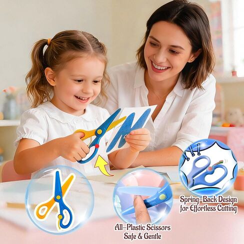 Safety Scissors for Kids Ages 2-4 with 40 Colored Cardstock Paper Templates, Safety Scissors for Kids Ages 2-4, Toddler Scissor Skills Activity Book, Toddler Scissor Skills, Colored Cardstock Paper in Saudi Arabia