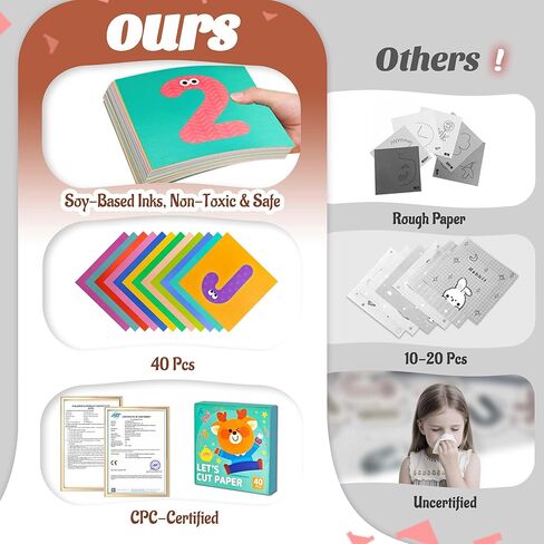 Safety Scissors for Kids Ages 2-4 with 40 Colored Cardstock Paper Templates, Safety Scissors for Kids Ages 2-4, Toddler Scissor Skills Activity Book, Toddler Scissor Skills, Colored Cardstock Paper in Saudi Arabia