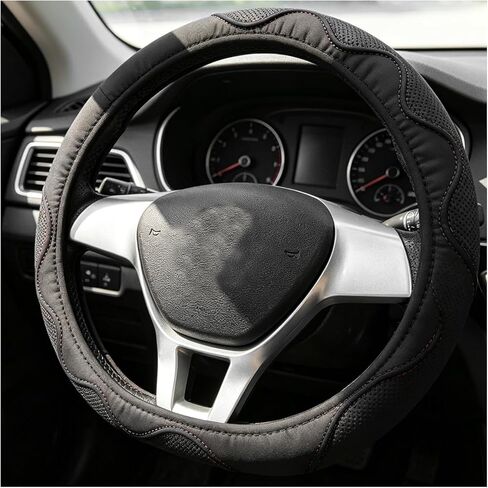 Car Steering Wheel Cover, 14.5-15 Inch Elastic Microfiber Leather Steering Wheel Protector without Lining, Breathable Wheels Cover Anti-Slip Interior Decor for RV SUV Truck (Black) in Saudi Arabia