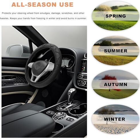 Car Steering Wheel Cover, 14.5-15 Inch Elastic Microfiber Leather Steering Wheel Protector without Lining, Breathable Wheels Cover Anti-Slip Interior Decor for RV SUV Truck (Black) in Saudi Arabia