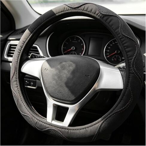 Car Steering Wheel Cover, 14.5-15 Inch Elastic Microfiber Leather Steering Wheel Protector without Lining, Breathable Wheels Cover Anti-Slip Interior Decor for RV SUV Truck (Black) in Saudi Arabia