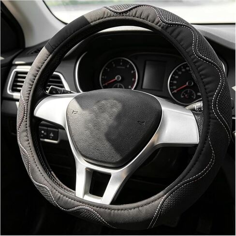 Car Steering Wheel Cover, 14.5-15 Inch Elastic Microfiber Leather Steering Wheel Protector without Lining, Breathable Wheels Cover Anti-Slip Interior Decor for RV SUV Truck (Black) in Saudi Arabia