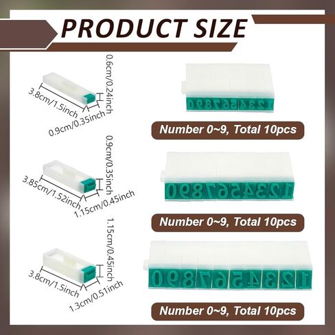 UNICRAFTALE 3 Sets Numeral 0-9 Number Letter Stamp 3 Sizes Plastic Detachable Combination Set for Card Tag Scrapbook Craft Making Teachin in Kuwait