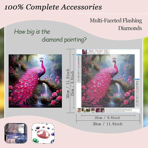 Aicomeon Peacock Diamond Art Kits for Adults -Flower 5D Full Drill Round Diamond Painting Kit for Beginners, DIY Gem Art for Home Wall Decor & Gift 12x12 Inch in Saudi Arabia