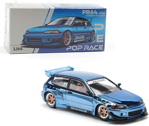 1:64 Diecast Model Car Compatible with Honda Civic (EG6) v1.5 PANDEM Metallic Blue Limited Edition by Pop Race PR640127 in Saudi Arabia