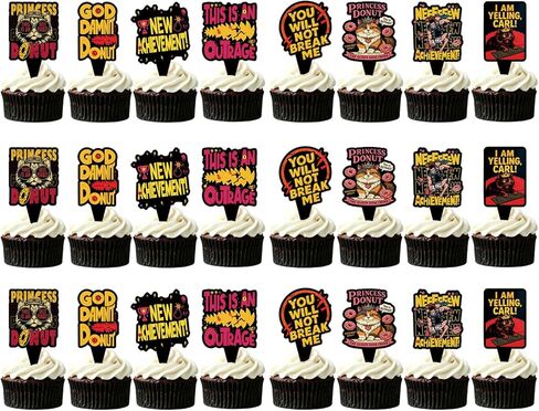 24PCS DCC Cupcake Toppers, Cartoon Party Decorations,Funny Dungeon Book Lover Theme Celebrations Party Supplies Crawler Reading Carl Merch for Game Book Fans(8 Designs, 3 Each) in Saudi Arabia