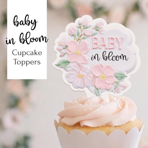 Baby in Bloom Cupcake Toppers (30 Pack) – Floral Baby Shower Decorations, Garden Theme Cupcake Picks, Pink Blush Wildflower Dessert Toppers for Girl Baby Shower Party decor in Saudi Arabia