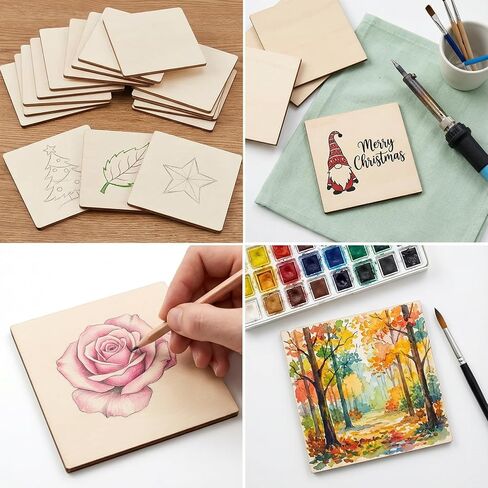2x2 Inch Unfinished Wooden Squares - 20 Pcs Wooden Cutouts Blank Wood Pieces, Blank Natural Wood Slices, Woods Square Cutouts Tiles for DIY Craft, Painting, Staining, Scrabble Tiles & Home Decor in Kuwait