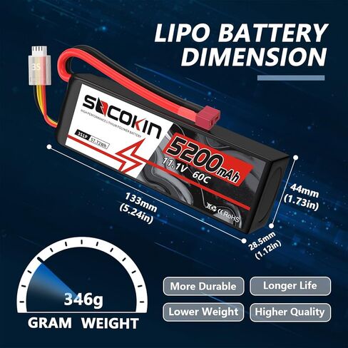 11.1V 5200mAh Lipo Battery 3S with Deans T Plug Lipo Battery 60C for RC Car Model RC Racing Car Heli Airplane Quadcopter Helicopter Soft Case in Kuwait