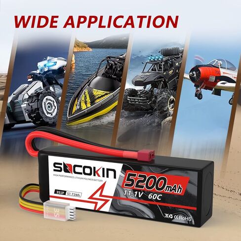 11.1V 5200mAh Lipo Battery 3S with Deans T Plug Lipo Battery 60C for RC Car Model RC Racing Car Heli Airplane Quadcopter Helicopter Soft Case in Kuwait