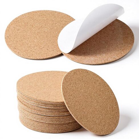 24 Pcs Cork Sheets for Crafts, 4 Inch Round Thick Self Adhesive Cork Sheets for DIY Coasters with Strong Adhesive-Backed 0.07 Inch Cork Backing for Coasters Drinks and Home Tabletop Decoration in Saudi Arabia