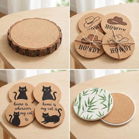 24 Pcs Cork Sheets for Crafts, 4 Inch Round Thick Self Adhesive Cork Sheets for DIY Coasters with Strong Adhesive-Backed 0.07 Inch Cork Backing for Coasters Drinks and Home Tabletop Decoration in Saudi Arabia