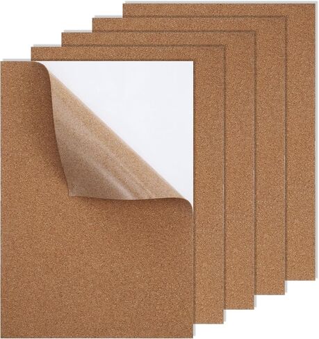5 Pack Adhesive Cork Sheet, 1mm Thin Adhesive Cork Board Rectangle Cork Sticker Coasters Cork Pad for Wall Decoration Wedding Party DIY Craft Supplies (11.69×8.26 ×0.39 Inches) in Saudi Arabia